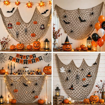 Fish Net Decorations for Party, 80x40 Inch Large Decorative Fish Netting Table Runner, Wall Photo Hanging Fishnet for Nautical Mermaid Pirate Hawaii Beach Under the Sea Party Decorations, Caramel