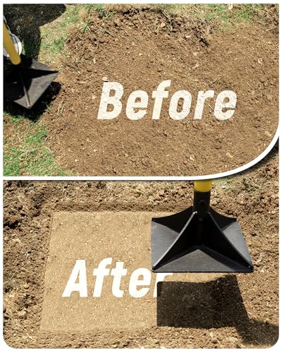 10"x10" Steel Tamper with 48" Handle, Heavy Duty Hand Compactor Tool for Leveling Soil, Gravel, Sand, Asphalt, Ground, Paver, Driveway, Garden, Yard and Blacktop Repair