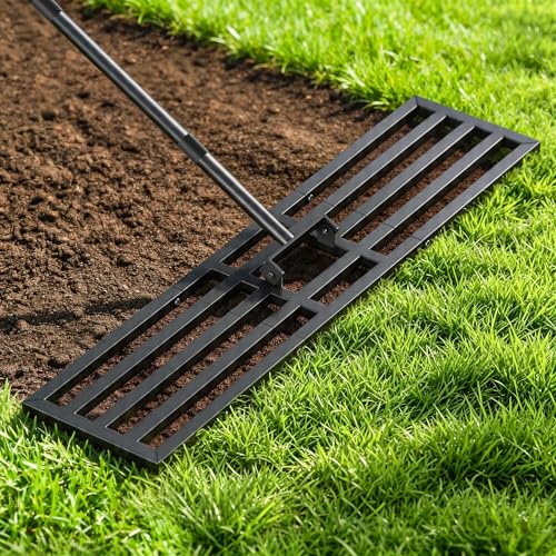 Lawn Leveling Rake 36x10 inch, Heavy Duty Reinforced Lawn Leveler Tool, Garden Landscape Rake with 77" Adjustable Handle, Yard Ground Leveler for Backyard, Garden, Golf Course, Farm, Pasture - style: S-36x10in