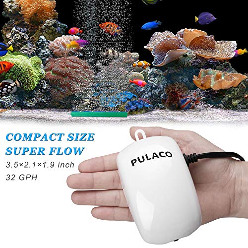 Ultra Quiet Mini Aquarium Fish Tank Air Pump for 1-20 Gallon Fish Bowl with Air Tube Air Bubbler Stone Check Valve