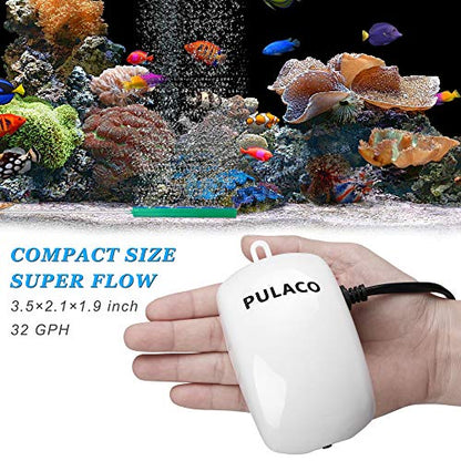 Ultra Quiet Mini Aquarium Fish Tank Air Pump for 1-20 Gallon Fish Bowl with Air Tube Air Bubbler Stone Check Valve