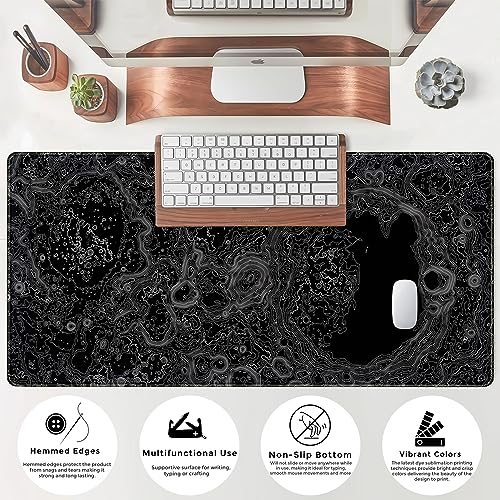Dimensional Black Topographic Desk Mat Gaming Desk Pad Large Gaming Mouse Pad Desk Accessories Desk Mat Extended Mousepad 31.5 x 15.7 in, with Anti-Slip Stitched Edges Long Computer Keyboard Mouse Mat - color: Black-gray