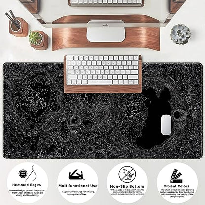 Dimensional Black Topographic Desk Mat Gaming Desk Pad Large Gaming Mouse Pad Desk Accessories Desk Mat Extended Mousepad 31.5 x 15.7 in, with Anti-Slip Stitched Edges Long Computer Keyboard Mouse Mat - color: Black-gray