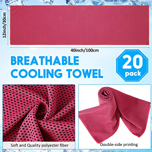 Redbaker 20 Pack Cooling Towels, 40"x12" Ice Breathable Soft Chilly Sweat Rag with Bags for Neck and Face Yoga Gym Running Golf Workout Sports Camping(Rose Red) - color: Rose Red