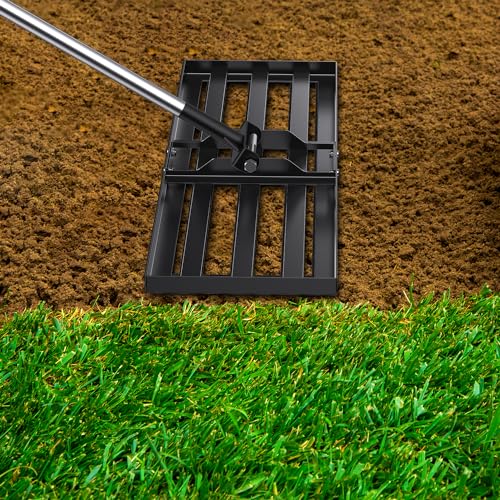 30x10 inch Lawn Leveling Rake, Yumatum 72" Effort Saving Lawn Leveler Tool, Stainless Steel Handle Lawn Leveler for Golf Course Yard Pasture Garden, Professional Lawn Care Landscape Rake