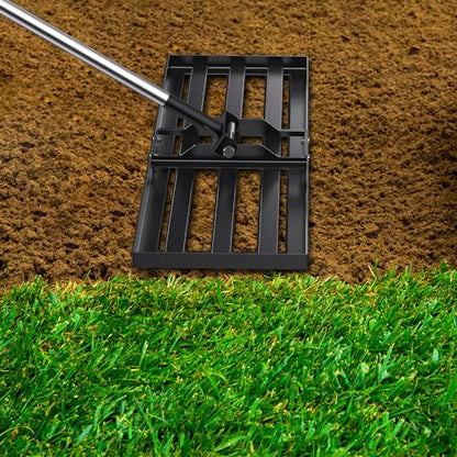 30x10 inch Lawn Leveling Rake, Yumatum 72" Effort Saving Lawn Leveler Tool, Stainless Steel Handle Lawn Leveler for Golf Course Yard Pasture Garden, Professional Lawn Care Landscape Rake