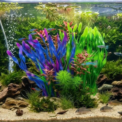 2 Pack 14.2 Inch Seaweed Artificial Aquarium Plants, Wine Red, Plastic, Soft PVC with Ceramic Base, for Aquarium, Indoor - color: Wine Red