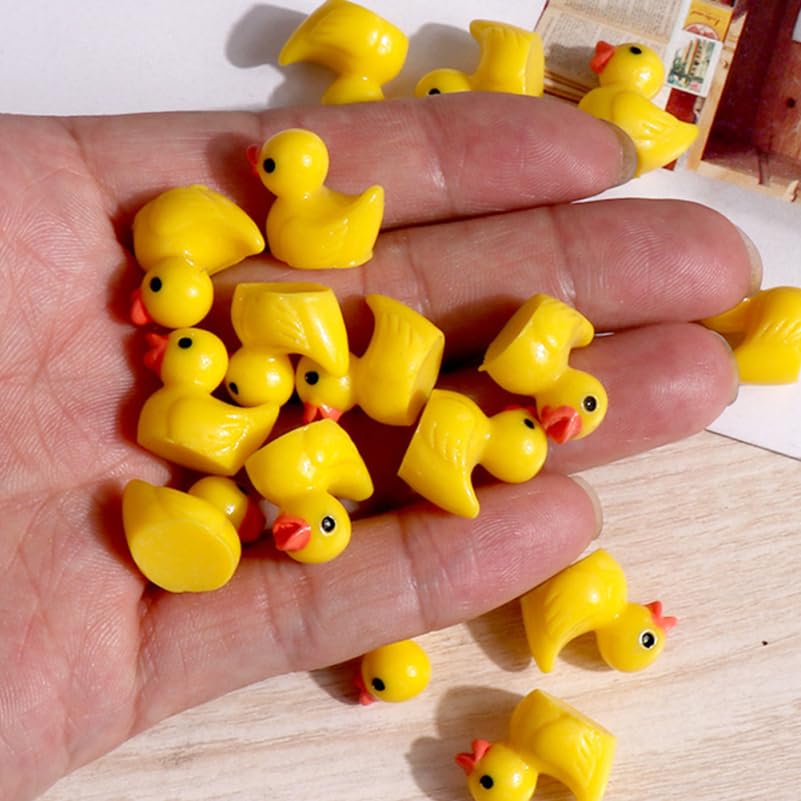 Toyvian Mini Resin Duck Ornaments 100Pcs Cute Yellow Figurines for Aquarium Decor Garden Accessories Desktop and Terrarium Decoration