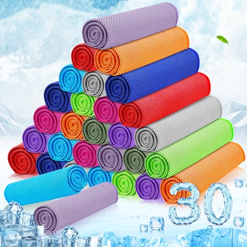 MENOLY 30 Packs Cooling Towels Bulk (40"x12") Gym Cooling Towels for Neck and Face Sweat Workout Cooling Neck Rags for Sports Yoga Soft Microfiber Breathable Rags for Hiking Running Fitness-Multicolor - color: Multicolor