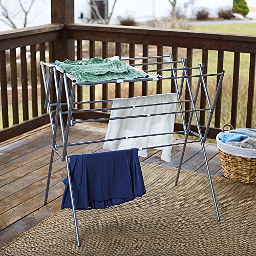 Household Essentials Clothes Drying Rack, Foldable, Expandable and Collapsible Laundry Drying Rack, Silver - color: Silver