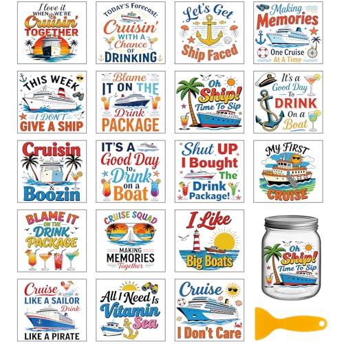 GLOBLELAND 18 Sheets Summer Cruise Ships Transfer Sticker for Cup Crafts 3.9x3.6 inch Colorful Sailing Decal Stickers Sea Drinks Rub on Transfers for Bottle Vase Glass Furniture Decor