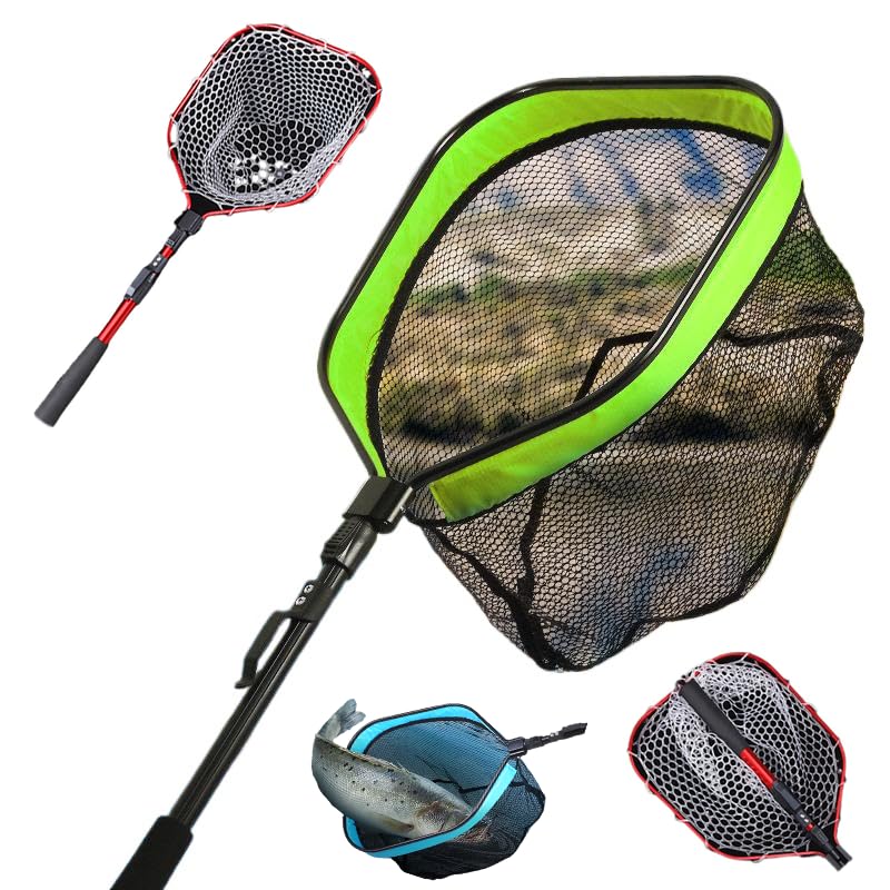 Foldable Telescopic Fish nets Fishing net Rubber Coated Shrimp net Suitable for Freshwater Salt Water with Soft EVA Foam Handle - size: 47", style: Silicone Mesh