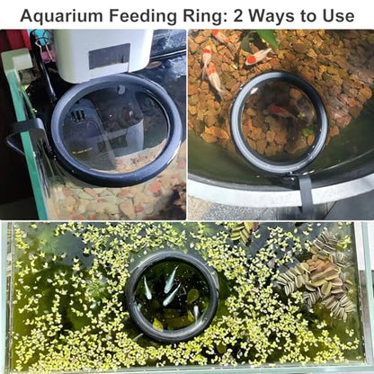 Clip On Fish Feeding Ring, Floating Aquarium Feeder, Non-Shedding Fish Food Holder for Betta Goldfish Guppy Turtle - color: Black