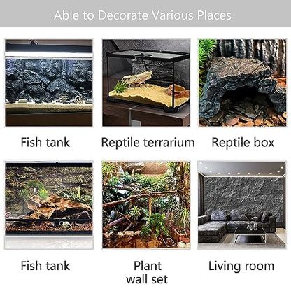 4pcs Rock Terrarium Background,3D Reptile Tank Background Board,Amphibian Stereo Backdrop Wall,Lizard Snake Gecko Spider Chameleon Turtle Fish pet silo Background Decorative Panel - color: brown-11.8"*8.8"（4pcs）