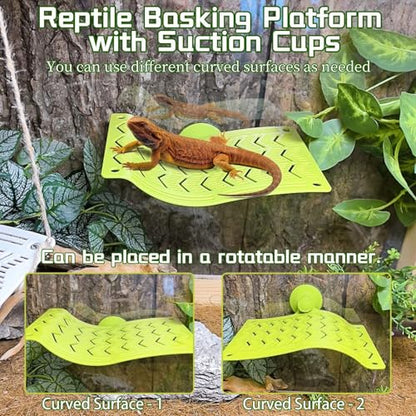 2PCS Bearded Dragon Hammock,Turtle Basking Platform with Suction Cups,Lizard Lounger with Frog Tank Leaf Decorations,Reptile Hammocks Climbing Accessories for Snakes,Crested Gecko,Amphibian