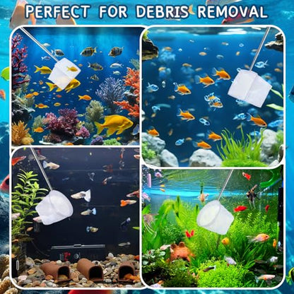 2-Pack Aquarium Fish Net - 3.3In & 2.6in Fishes Tank Shrimp Net Debris Cleaning Tools - Fast-Dry Mesh Scoop with Extendable Handle - Small Fish Net for Fish Tank for Shrimp & Bettas