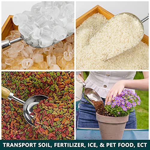 Berry&Bird Garden Loose Soil Scoop, Stainless Steel Hand Shovel Spade with Wood Handle Multi Function Gardening Trowel Spoons for Transplanting, Digging, Planting, Cultivation - color: Loose Soil Scoop, size: Small