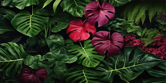 30x12inches Aquarium Background Tropical Rainforest Jungle Palm Leaves Backdrop Terrarium Background Reptile Habitat Fish Tank Decoration Vinyl Background - size: 30x12in