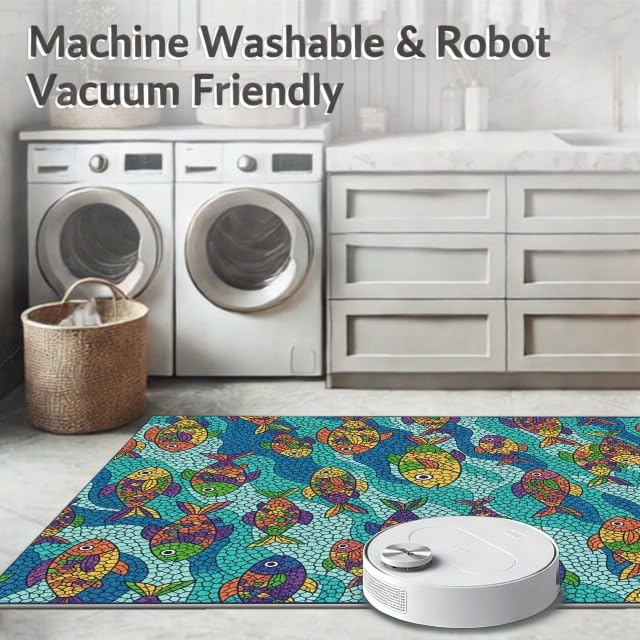 5'x7' Washable Graphic Fish Area Rug, Blue Non-Shedding Pet Friendly Carpet Easy Care Kids Safe Mat for Small Living Room, Playroom, Bedroom | Ref:1885552 - color: Blue/Pattern 33, size: 5' x 7' (Rectangular)