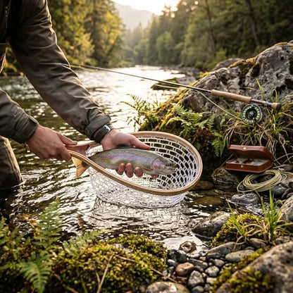 Replacement Fly Fishing Landing Net, Non Snag Soft Rubber Mesh Fishing Net Replacement, 100cm Depth Catch and Release Knotless Net for Trout Bass Carp Fish Friendly for Fly Fishermen