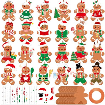 Frienda 48 Set Christmas Gingerbread Craft Kit Make a Gingerbread Man Ornament Stickers Bulk DIY Arts and Crafts for Xmas Tree Decoration Fun Christmas Party Favors Home Game Activities - style: Gingerbread Man