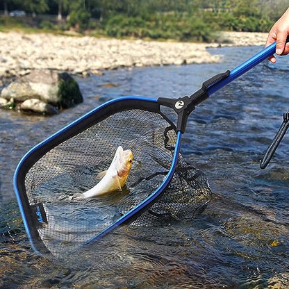 Floating Fishing Net Fish Landing Net, Fishing Nets for Fish, Kayak Fishing Net with Third-gen Upgrade Locking Switch - Lightweight Rubber Coated Fish Net for Easy Catch & Release