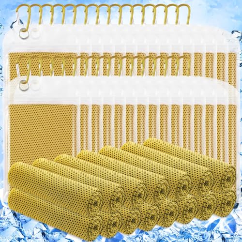 Hosuly 30 Pack Cooling Towels Bulk Microfiber Breathable, Yellow | 40"x12" Ice Cold Neck Towel, Soft Chilly Rags for Gym Yoga Running Sports, Instant Cooling Relief for Fitness Camping Outdoor - color: Yellow