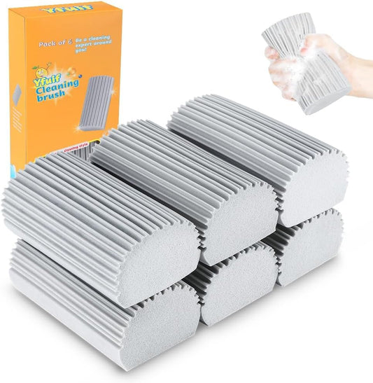 6-Pack Damp Clean Duster Sponge, Magic Sponge Eraser Baseboard Cleaner Tool, Dusters for Cleaning Blinds, Glass, Vents, Railings, Mirrors,Window Track Grooves and Faucets - color: Gray, size: 6PC