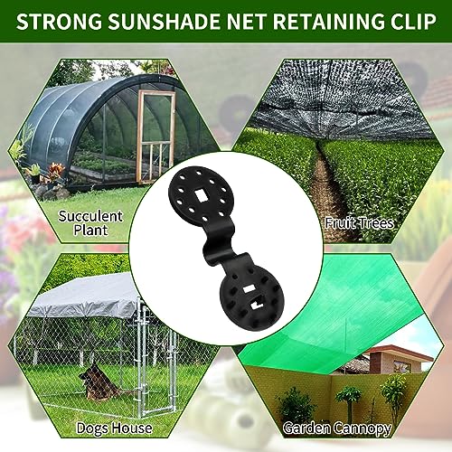 50PCS Shade Cloth Plastic Clips Heavy Duty Lock Grips with Rope, Round Plastic Black Clips Sunshade Net Fixing Clip, Shade Fabric Clips for Bird Netting, Garden Netting (50PCS+Nylon Rope) - style: 50PCS + Nylon Rope