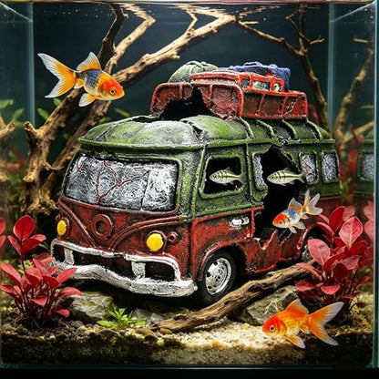 Aquarium Resin Ornament Car Wreckage for Fish Tank Underwater Landscape Decoration Hiding Cave Hideouts House Plants Supplies Decor Accessories