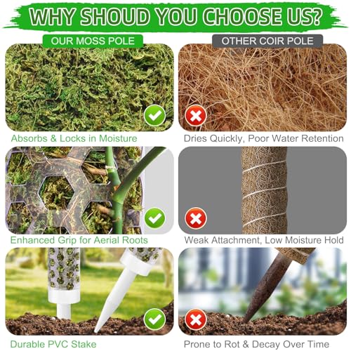 55 Inch Moss Pole Monstera Plant Support, 4 Pack 17 Inch Plant Support Stakes for Indoor Climbing Plants, Stackable Sphagnum Moss Pole Sticks for Garden Potted Planter, Pothos, Philodendron