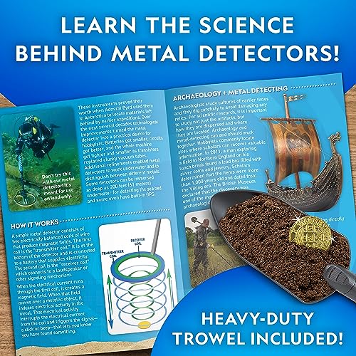 National Geographic Starter Metal Detector Kit for Kids - Kids Metal Detector with 7.4" Waterproof Coil & Trowel, Lightweight Gold Detector, Beach Detecting, Gift for Boys & Girls