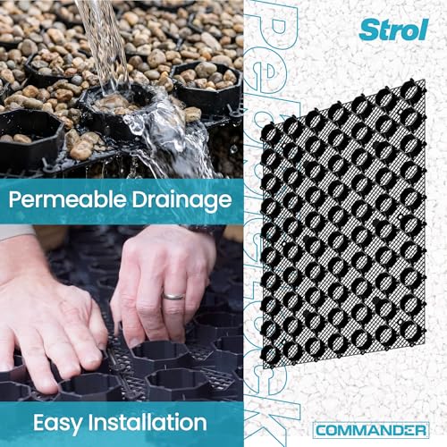 Strol PebbleLock Interlocking Permeable Paver Grid - Heavy-Duty Plastic Gravel Stabilizer Panels for Driveways, Parking Pads, Outdoor Flooring, Landscape Edging, Mud Control - 12-Pack (64 sq ft)