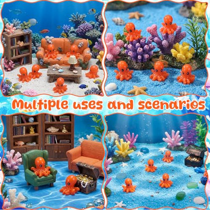 Geelin 50 Pcs Mini Resin Octopus Figurines Tiny Resin Figurines Small Ornament Charms Figure Tiny Animals for Dollhouse Landscape Aquarium Garden Desktop Birthday Party