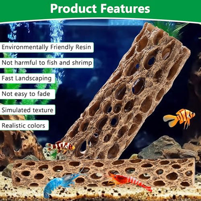 6“ Resin Cholla Wood Aquarium Décor Wood- Realistic Shrimp Hideout & Climbing Toy (6" L×2”Dia, 3pcs)