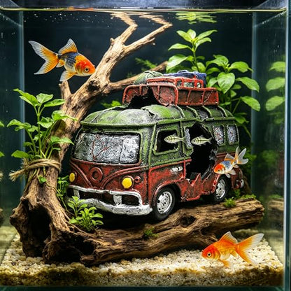 Aquarium Resin Ornament Car Wreckage for Fish Tank Underwater Landscape Decoration Hiding Cave Hideouts House Plants Supplies Decor Accessories