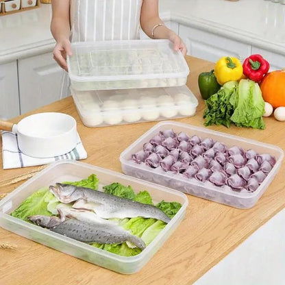 4pcs Dumpling Box Containers for FridgeLarge Plastic Container Flat Storage Bins StackableFood Storage Containers Refrigerator Box DumplingCase Kitchen Supply Tray Fruits, Vegetables, Meat and More