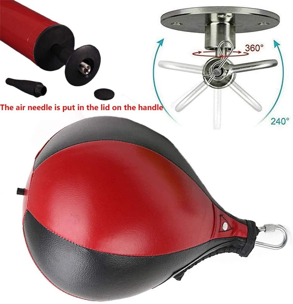Speed Punching Bag, Leather MMA Speed Bag Striking Bag Kit with Hanging Swivel - color: Red