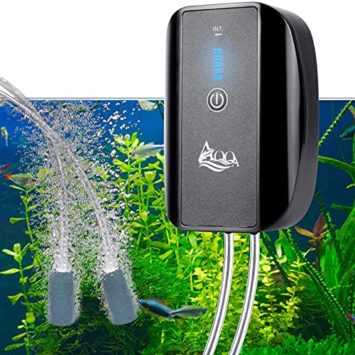 AQQA Aquarium Rechargeable Air Pump,Multifunctional Portable Energy Saving Power Quiet Oxygen Pump, One/Dual Outlets with Air Stone,Suitable for Indoors Power Outages Fishing - size: 5W(0-160gal)