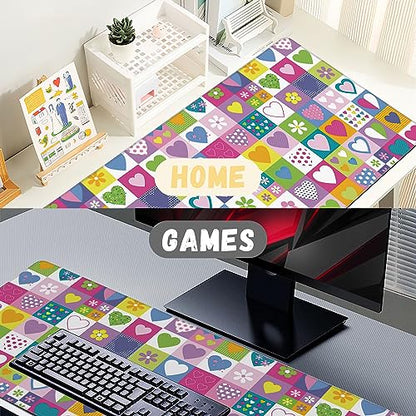 Extended Gaming Mouse Pad Checkered Heart Flower Large Mousepad with Stitched Edges,Anti-Slip Rubber Base Keyboard Mouse Mat Desk Pad for Gaming Home Office 35.4 x 15.7 inches - color: Checkered Heart Flower