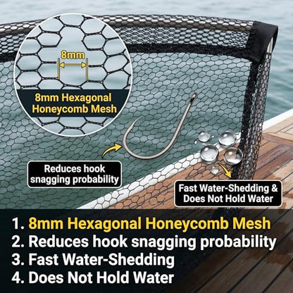 Kayak Fishing Net, Heavy Duty Fishing Net Replacement Netting, 10-Strand Nano Fabric, Hexagonal Mesh, Quick-Dry, 15.75x15.75 Inch Replacement for