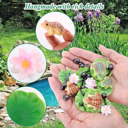 30 Pcs Mini Resin Pond Accessories Miniature Floating Lotus Water Lily Pads Tiny Frog Tadpole Figurines for Aquarium Fairy Garden Bonsai Pond Pool Home Outdoor Water Decor DIY Crafts