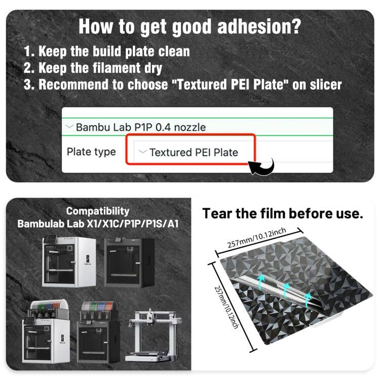 JUUPINE 3D Printer Build Plate Smooth PEO+Smooth PET 257x257mm Spring Steel Sheet for Bambu Lab P2S/X2D/X1/X1C/X1E/P1P/P1S/A1 Heat Bed for Bambu lab X2D Build Plate (Carbon Fiber + Diamond Pattern) - color: Small smooth PEO+Smooth PET
