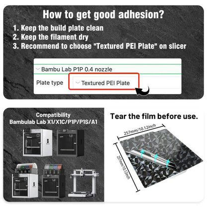 JUUPINE 3D Printer Build Plate Smooth PEO+Smooth PET 257x257mm Spring Steel Sheet for Bambu Lab P2S/X2D/X1/X1C/X1E/P1P/P1S/A1 Heat Bed for Bambu lab X2D Build Plate (Carbon Fiber + Diamond Pattern) - color: Small smooth PEO+Smooth PET