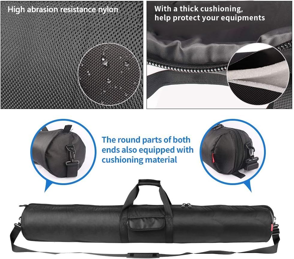 HEMMOTOP Tripod Bag, 47x7in All Sides Thick Tripod Carrying Case with Shoulder Strap and Handle, Heavy Duty Light Stand Bag with Two Zippered Pockets for Pool Cue, Speaker Stand -R12018