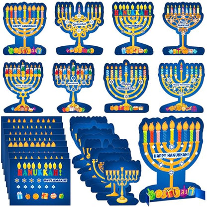 Frienda 48 Set Hanukkah Stickers Craft Kit Chanukah 3D Menorah Sticker Table Decoration Make Your Own Menorah DIY Hanukkah Candles Craft for Classroom Activities Chanukah Party Decoration - style: Hanukkah