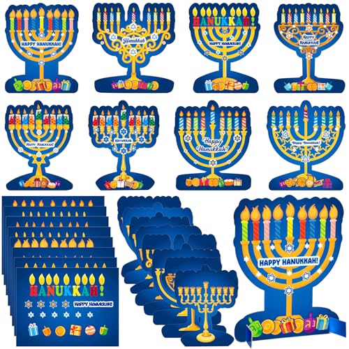 Frienda 48 Set Hanukkah Stickers Craft Kit Chanukah 3D Menorah Sticker Table Decoration Make Your Own Menorah DIY Hanukkah Candles Craft for Classroom Activities Chanukah Party Decoration - style: Hanukkah
