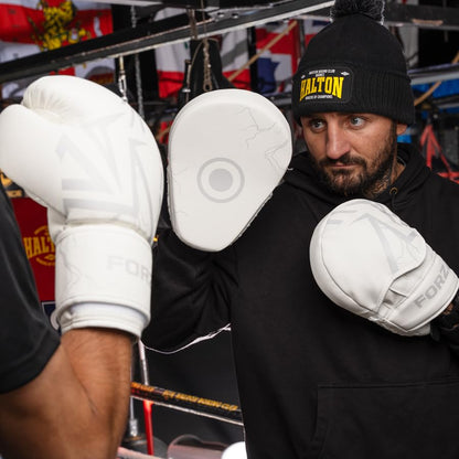 FORZA Boxing Focus Pads | Curved PU Leather Strike Mitts with Shock-Absorbing Foam – Premium Training Gear for Boxing, Kickboxing, and MMA - color: White