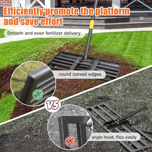 Lawn Leveling Rake, 62 Inch Adjustable Long Handle Leveling Rake, Black Heavy Duty & 1 Inch Diameter Stainless Steel Handle Lawn Rakes, Lawn Leveler Tool for Soil Grass Golf Field Yard - style: 5FT