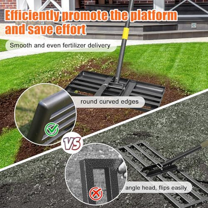 Lawn Leveling Rake, 62 Inch Adjustable Long Handle Leveling Rake, Black Heavy Duty & 1 Inch Diameter Stainless Steel Handle Lawn Rakes, Lawn Leveler Tool for Soil Grass Golf Field Yard - style: 5FT
